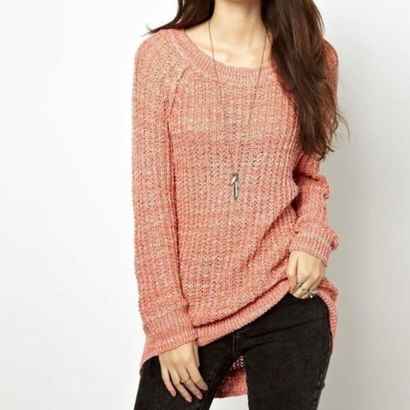 Free People Sweater XS Pink Chunky Marled Knit Long Sleeve Pullover Star Dune - Picture 3 of 11